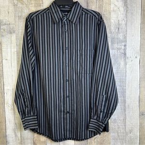 Beverly Hills Polo Club Medium Striped Black & Gray Button Front Shirt 1…